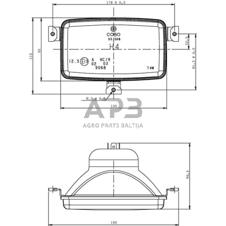 Priekinis žibintas montuojamas Halogenas 155x96.3x92mm, Cobo 05630000 1