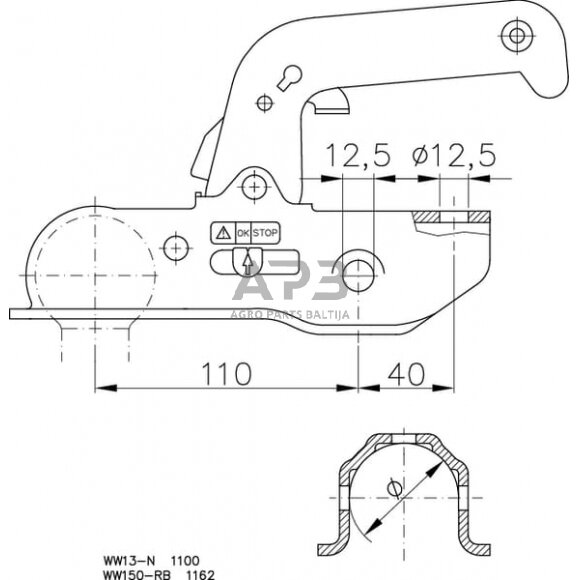 Priekabos sukabinimo spyna Winterhoff 2200kg Ø50/51mm 1861585 1