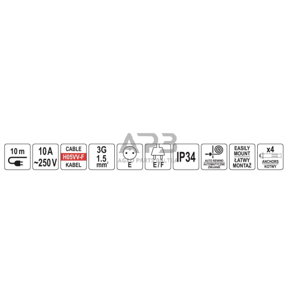 Prailgintuvas su automatine rite 10m 3Gx1.5mm² 250V 2