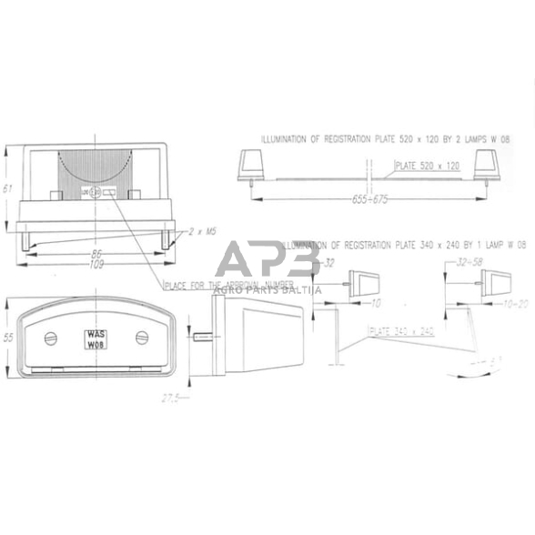 Priekabos numerio apšvietimo žibintas 12/24V, 55x61x109mm, Waś 1400697100 4