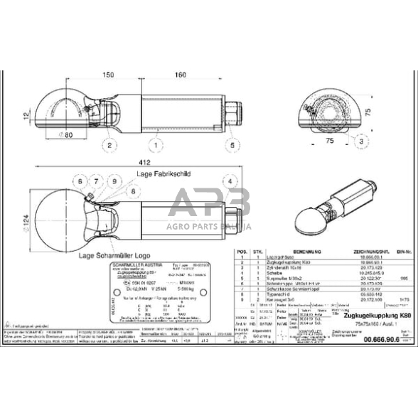 Priekabos sukabinimo kilpa apvali Scharmüller 00666906A01 2