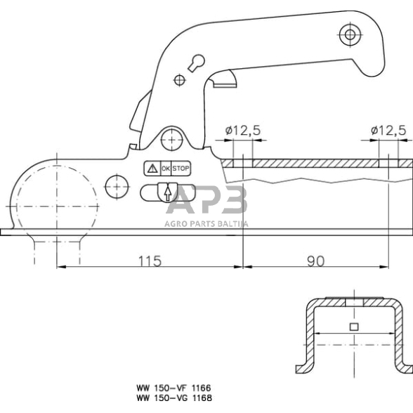 Priekabos sukabinimo spyna Winterhoff 1500kg 60x60mm 1860763 1