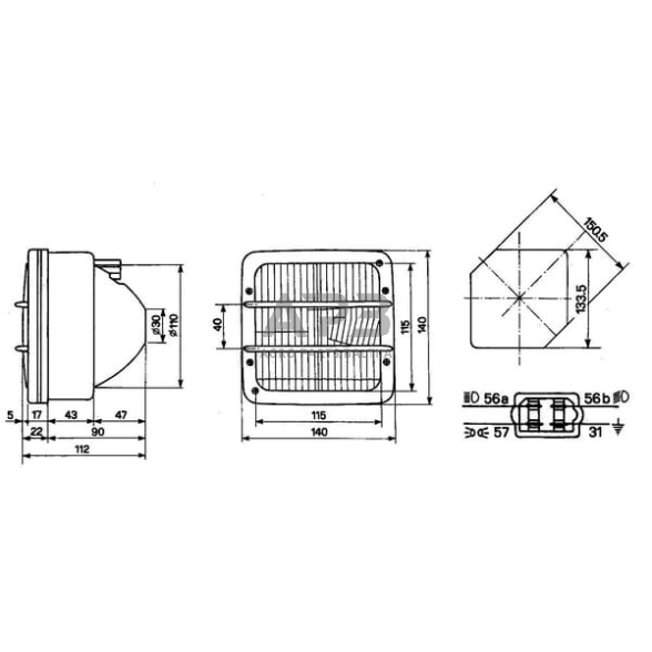 Priekinis žibintas 140x112x112mm, Cobo 05160000 1