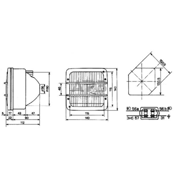 Priekinis žibintas 140x112x112mm, Cobo 05230000 1