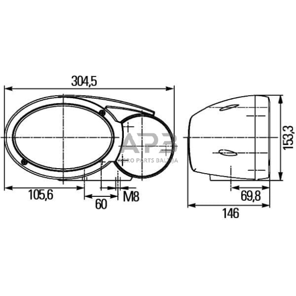 Priekinis žibintas dešinys Halogenas 12/24V, 304.5x153.3mm, Hella 1EB996167041 6