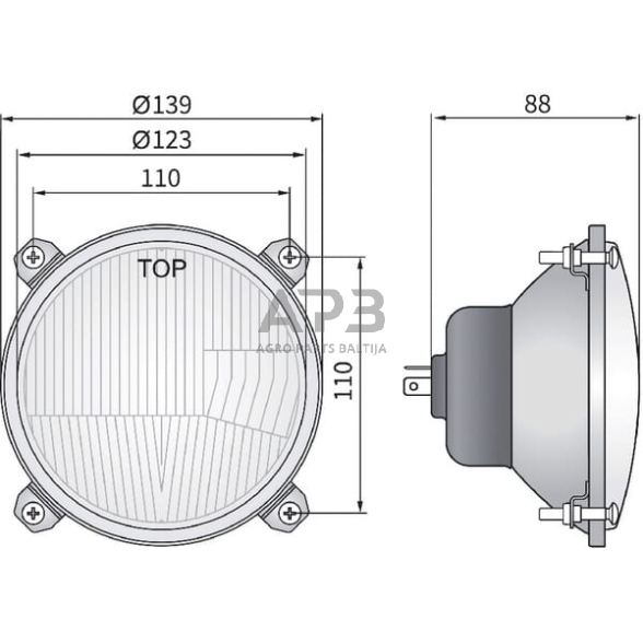 Priekinis žibintas Halogenas 12/24V, 123x123mm, LA80154 2