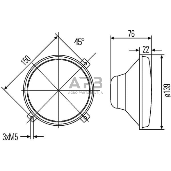 Priekinis žibintas Halogenas 12/24V, Ø139mm, Hella 1A3996002201 6