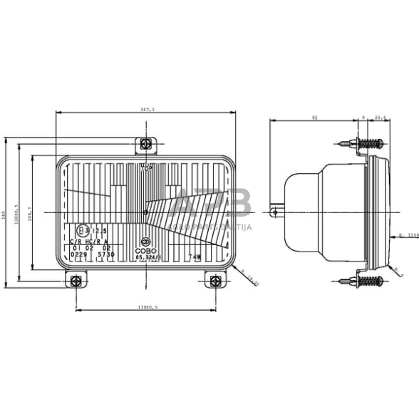 Priekinis žibintas montuojamas Halogenas 167x74x106.7mm, Cobo 05376000 2