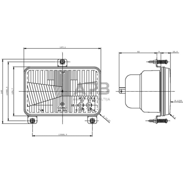 Priekinis žibintas montuojamas Halogenas 167x74x106.7mm, Cobo 05377000 1