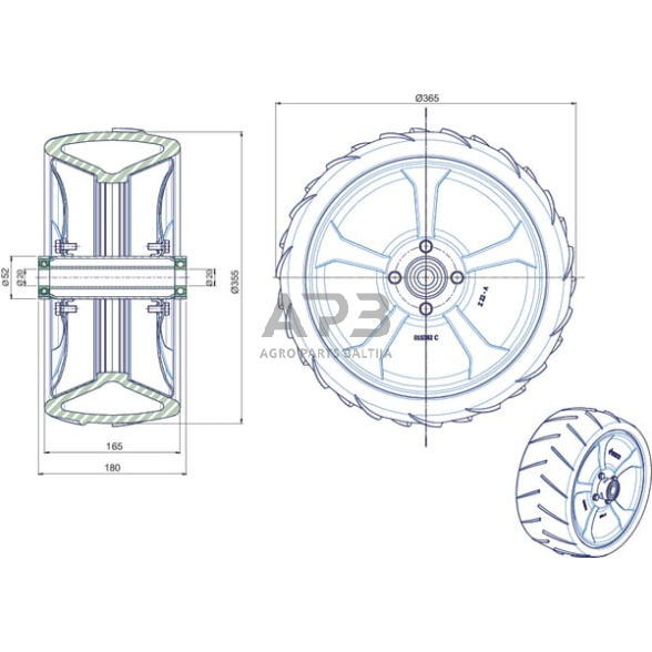 Pusiau pneumatinis ratukas Farmflex SPW370165K 2