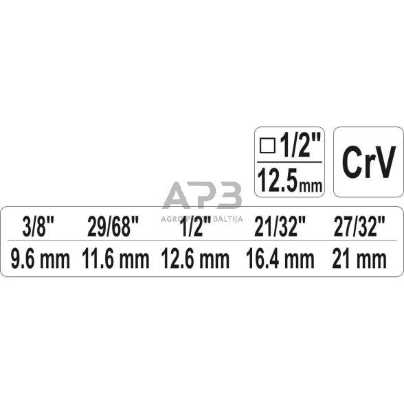 Raktas pakopinis terkšlei su kiauryme 1/2" (3/8", 29/68", 1/2", 21/32", 27/32") 3