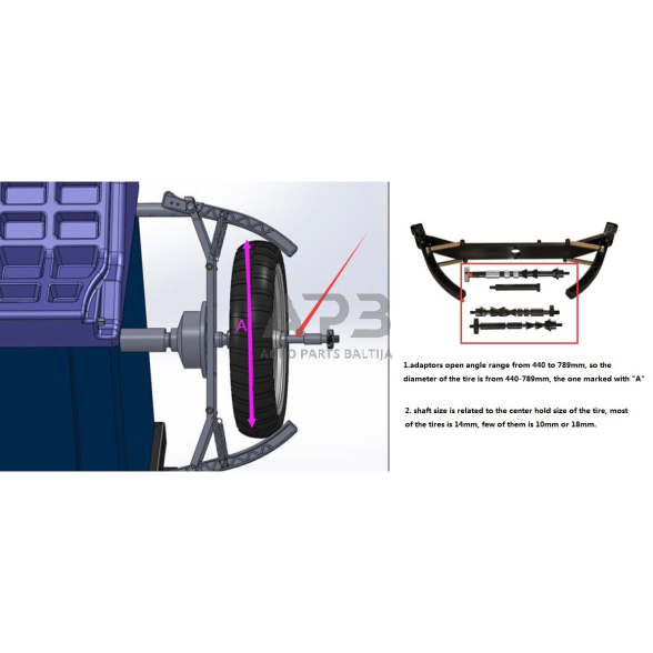 Ratų balansavimo staklių adapteris motociklams M36 / M40 3