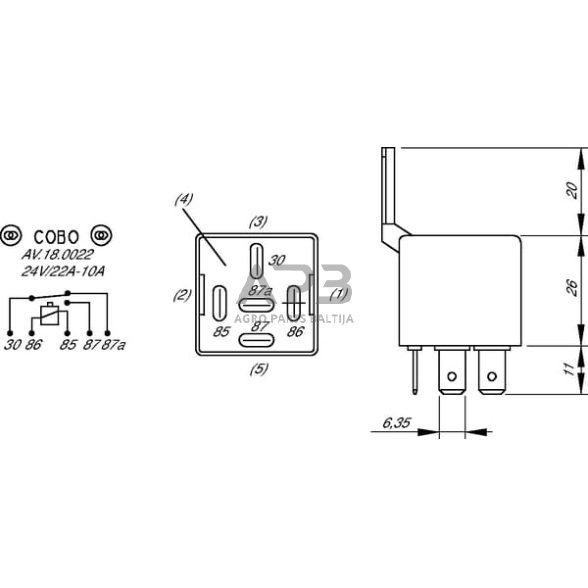 Relė Cobo 24V, 5 kontaktų 1802490000 2