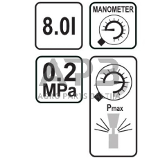 Slėginis purkštuvas su bakeliu 8l ir manometru