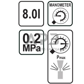 Slėginis purkštuvas su bakeliu 8l ir manometru