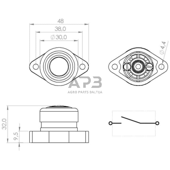 Spaudžiamas jungiklis 12V, 6A, SW10016KR 2