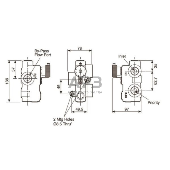 Srauto valdymo vožtuvas 3 krypčių 0–114 l/min, VFD190RD300B3 3