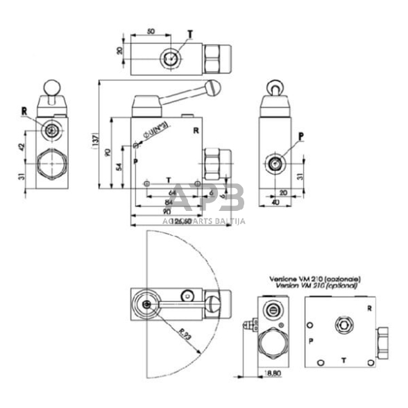 Srauto valdymo vožtuvas 3 krypčių 1/2" 50-90 l/min, FPRF12H 5