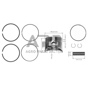 Stūmoklio komplektas Honda GX390 išmatavimai cilindro mm 88 (remontinis 0,25) pirminiai išmatavimai, kaištis mm 20 x 61,4