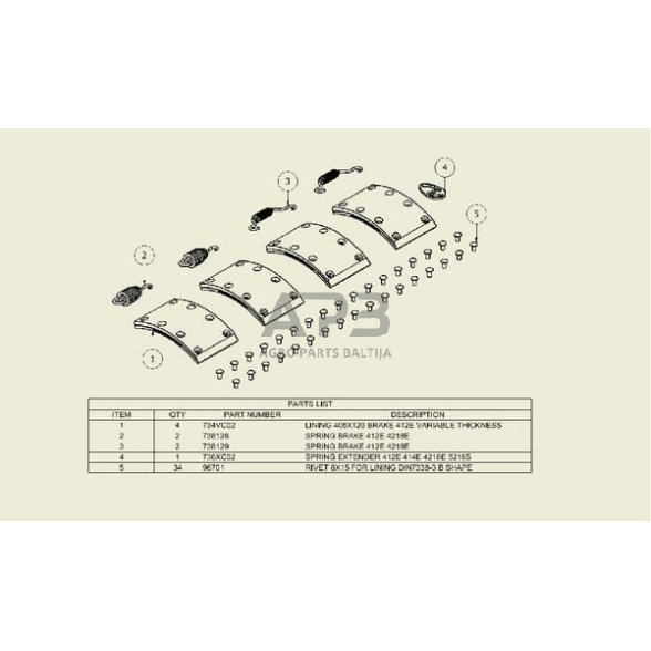 Stabdžių trinkelių komplektas 406x120 ADR 9RH0034