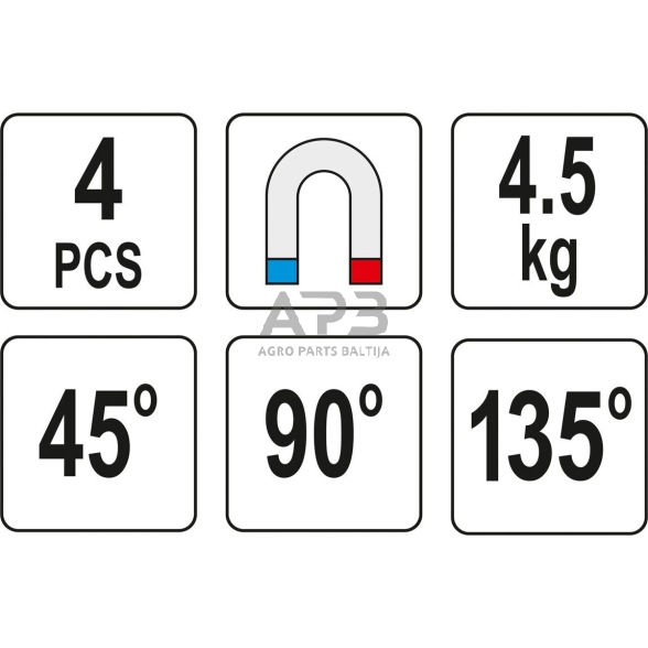 Suvirinimo kampų magnetinių rink.(4vnt)(45°-90°-135°) 2