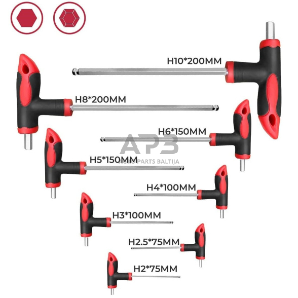 T-tipo šešiakampių raktų rinkinys TORX ir HEX (apvalia galvute) 16vnt. 2