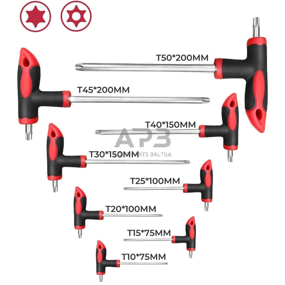 T-tipo šešiakampių raktų rinkinys TORX ir HEX (apvalia galvute) 16vnt. 3