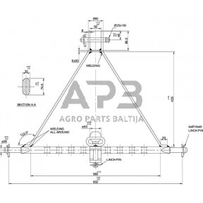 Traktoriaus prikabinimo trikampis su kabliu 977,00 mm TL150892