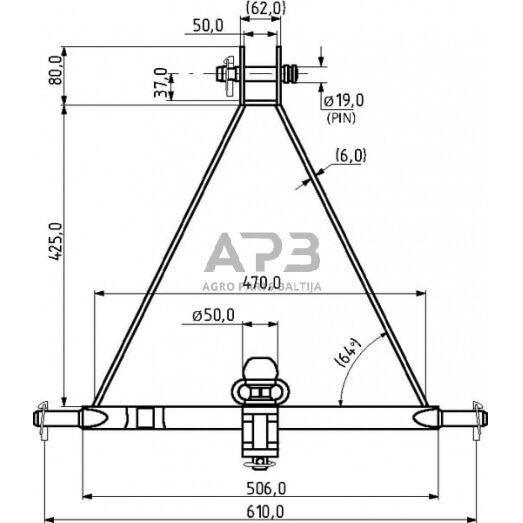 Traktoriaus prikabinimo trikampis su kabliu 640,00 mm TL150861 3