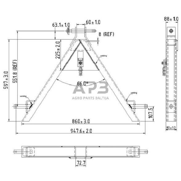 Traktoriaus prikabinimo trikampis 870,00 mm TL150691KR 2