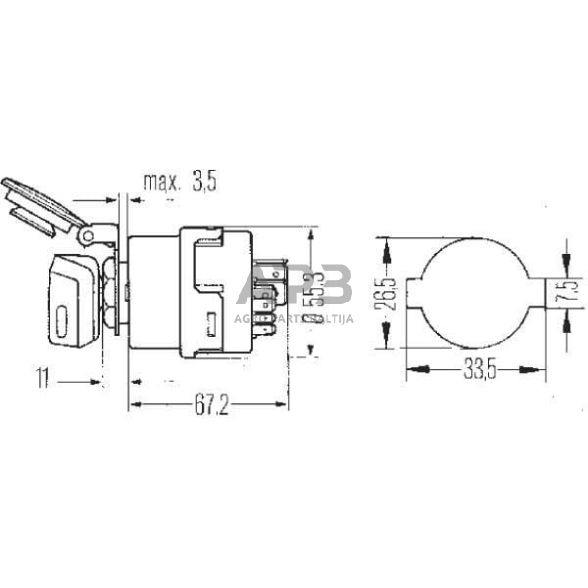 Traktoriaus užvedimo spynelė Hella 12/24V, P-0-1-2-3, 10 kontaktų 6JB003959001 6