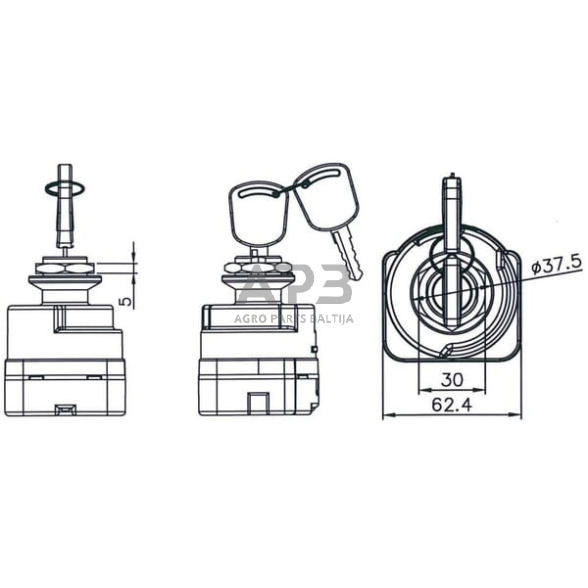 Traktoriaus užvedimo spynelė Pneutron P-0-1-2-3, 6 kontaktų 20503102PN 1