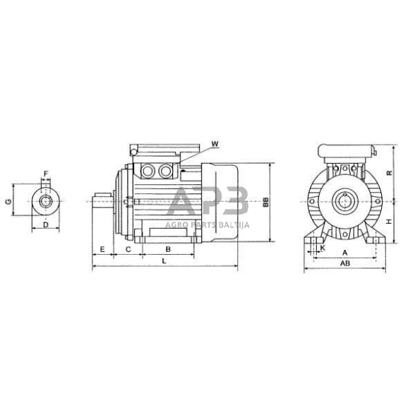 Trifazis elektros variklis ant pado 0.37 kW B3 4 poliai 230V (1500 aps./min.) EM71B4B31B0AKR 3