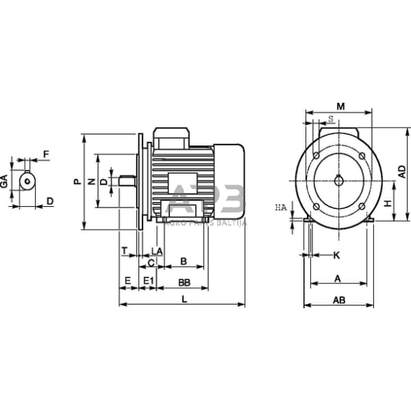 Trifazis elektros variklis ant pado 0.37 kW B3-B5 4 poliai (1500 aps./min.) EFF2/IE1 EM71B4B3B5300IE2A 3