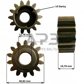 Vejapjovės ratuko dantratis kairės pusės. 14 dantų. Išmatavimai mm 12,78 x 40,82 x 19,70