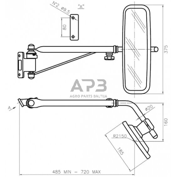 Veidrodėlis su laikikliu dešinės pusės 375x187mm SMAT NORD CA6396000 2