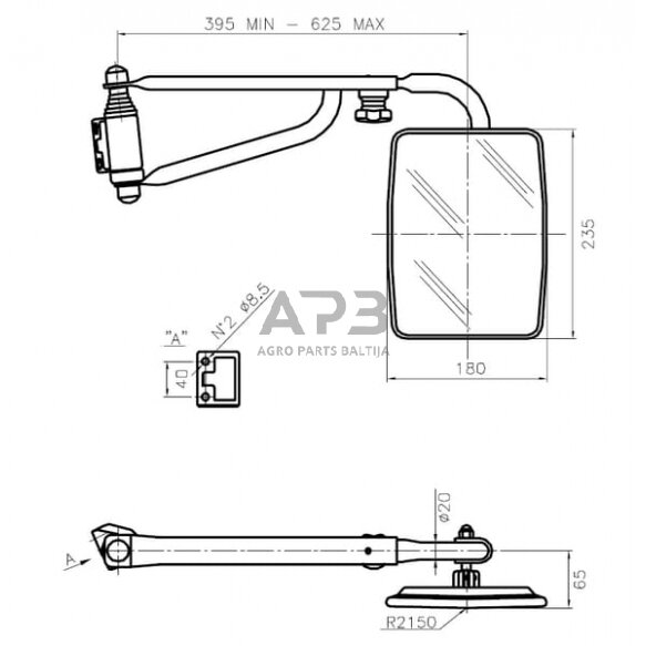 Veidrodėlis su laikikliu dešinės pusės 235x180mm SMAT NORD CA6103000 3