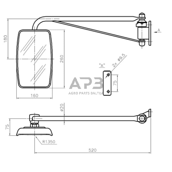 Veidrodėlis su laikikliu 260x160mm SMAT NORD CA6390001 2