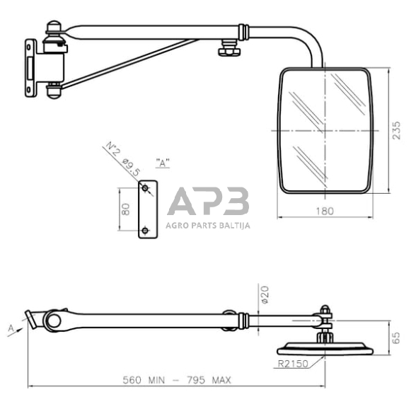 Veidrodėlis su laikikliu dešinės pusės 235x180mm SMAT NORD CA6395000 2