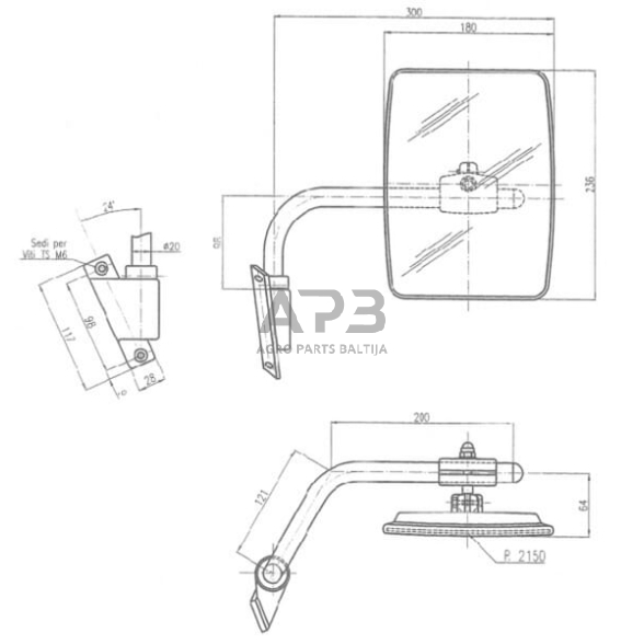 Veidrodėlis su laikikliu dešinės pusės 235x180mm SMAT NORD CA6476000 2