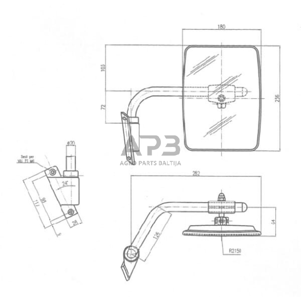 Veidrodėlis su laikikliu dešinės pusės 235x180mm SMAT NORD CA6480004 2