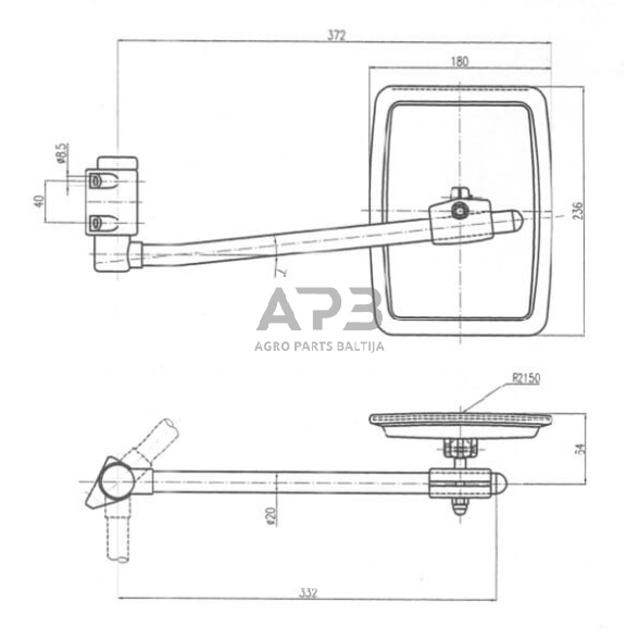 Veidrodėlis su laikikliu dešinės pusės 235x180mm SMAT NORD CA6490000 2