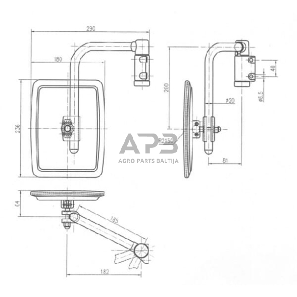 Veidrodėlis su laikikliu dešinės pusės 235x180mm SMAT NORD CA6590000 2