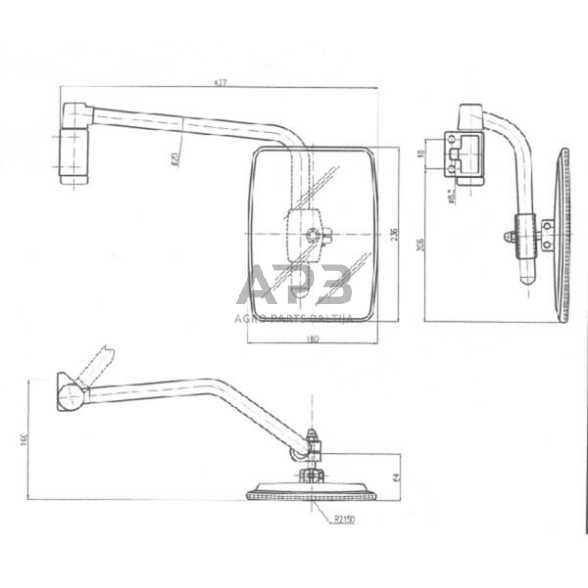 Veidrodėlis su laikikliu dešinės pusės 235x180mm SMAT NORD CA6597000 2