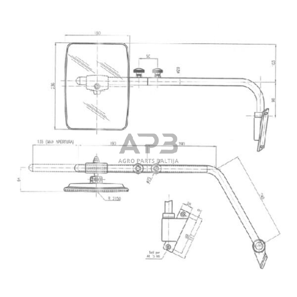 Veidrodėlis su laikikliu dešinės pusės 236x180mm SMAT NORD CA6477000 2