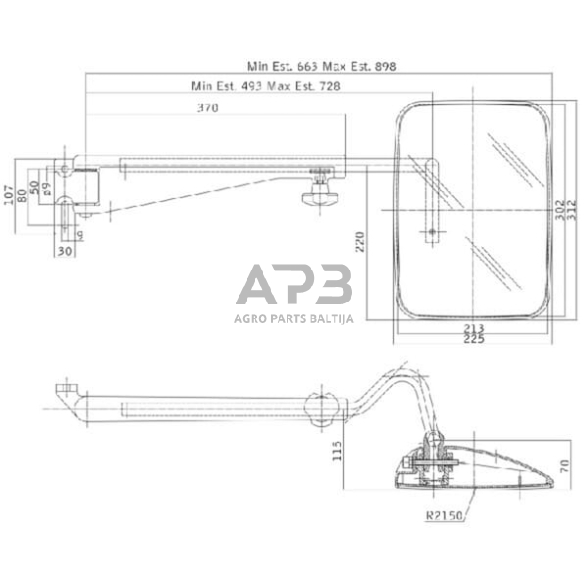 Veidrodėlis su laikikliu dešinės pusės 310x225mm SMAT NORD CA6399000 2