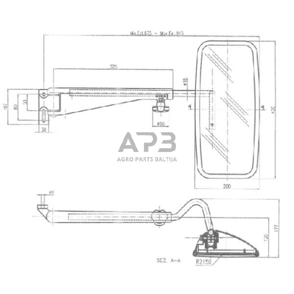 Veidrodėlis su laikikliu dešinės pusės 420x200mm SMAT NORD CA6400000 2