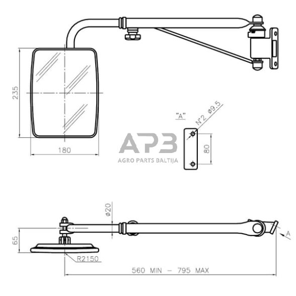 Veidrodėlis su laikikliu kairės pusės 235x180mm SMAT NORD CA6395001 2