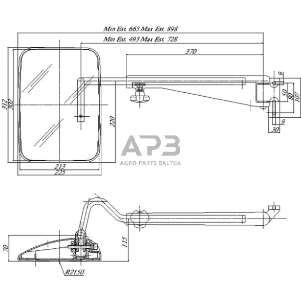 Veidrodėlis su laikikliu kairės pusės 310x225mm SMAT NORD CA6399001 2