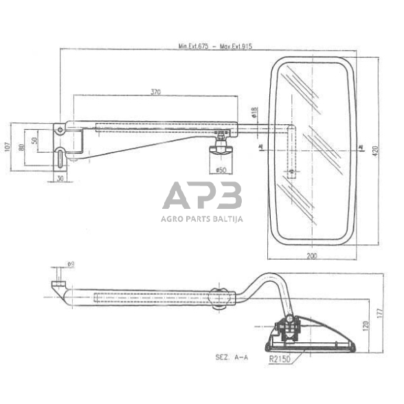 Veidrodėlis su laikikliu kairės pusės 420x200mm SMAT NORD CA6400001 2